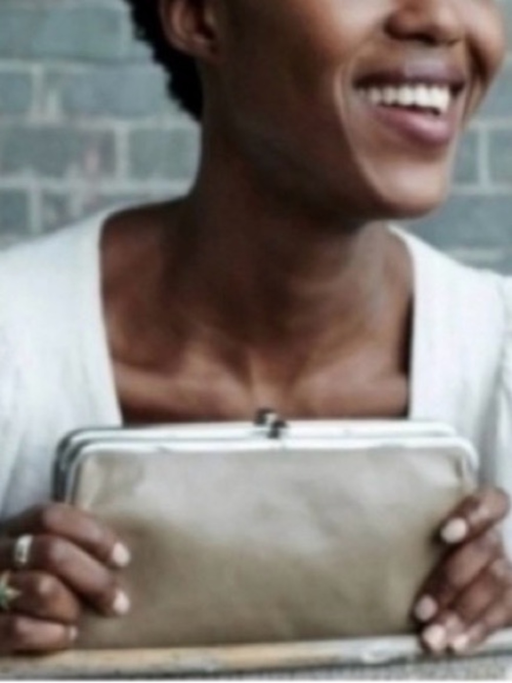 Hobo Lauren Double Frame Clutch Wallet Neutral Gray Leather Minimalist Chic
